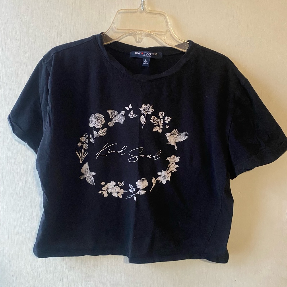 One Clothing Black Floral Crop Tee